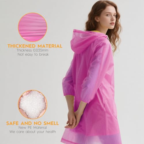 6 & 20 & 50 Pack Disposable Rain Ponchos for Adults (Pink / 6 Pack)