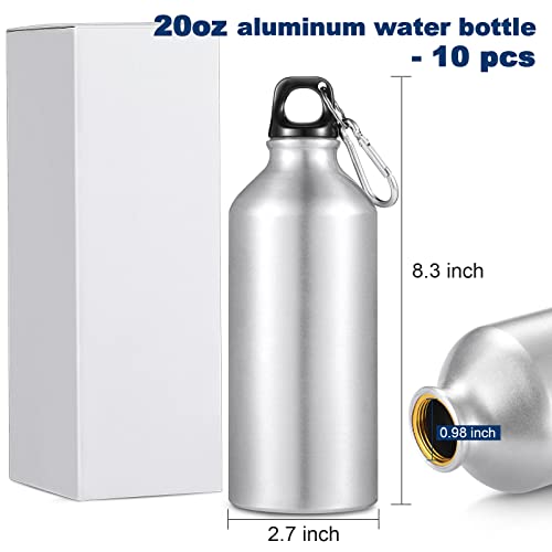 10 Pcs Aluminum Water Bottle 20 oz Reusable Bottles Lightweight Leak Proof Aluminum Sports Travel Bottles with Twist Cap Buckle for Gym (Silver)