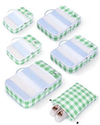 6 Set Packing Cubes for Travel Durable Suitcase Organizer Bags Set with Personalized Tag Travel Essentials with Shoe Bag Traveling Accessories for Luggage Machine Washable (Set of 6 / Light Green)