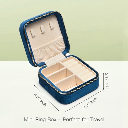 Plush Velvet Travel Jewelry Box (F-Navy Blue / Medium Square)
