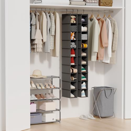10 Shelf Hanging Shoe Shelf Organizer for Closet (Ashy / 2-Pack)