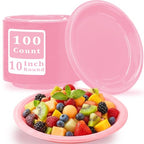 100 Pcs 10 Inch Pink Plastic Plates (Pink / 100 Pcs)