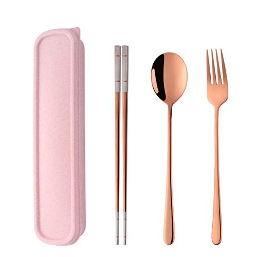 3 Piece Portable Flatware Set (Rose Gold)