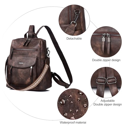 PU Leather Small Backpack Purse for Women Ladies Dark Brown (Dark Brown)