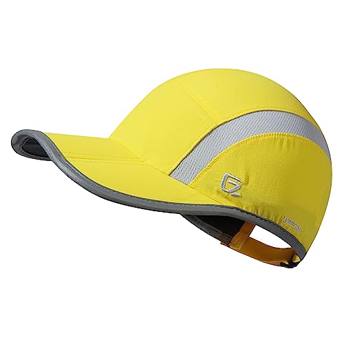 Baseball Cap Nylon Running Cap Outdoor Sports Hat for Men Women Adjustable Quick Drying Reflective Foldable UPF50+ Breath Mesh Water Repellency Race Performance Lightweight Yellow (6 7/8-7 1/2 / Yellow)