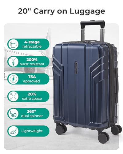 Expandable 20 Inch Carry On Luggage Airline Approved (Expandable Carry On 20 Inch / Dark Blue)