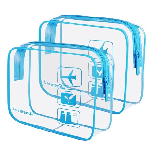 Clear Toiletry Bag TSA Approved Quart Size Travel Carry On (Blue / 2 Pack)