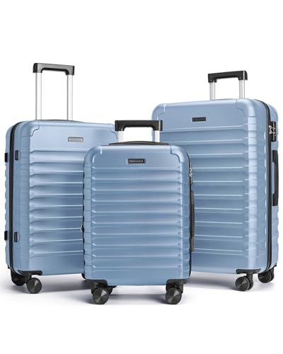 Luggage Sets 3 Pcs Suitcase with Wheels (Light Blue / 3-Piece Set-20 Inch/24 Inch/28 Inch)