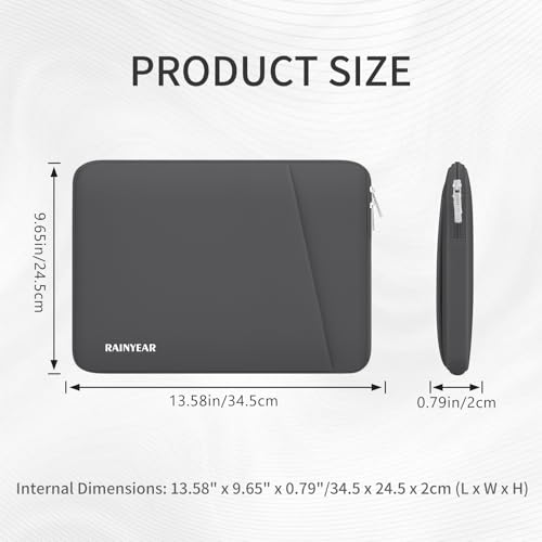 RAINYEAR 13.3 Inch Laptop Sleeve Padded Case Cover with Front Pocket (13.3-14 inch / Gray)