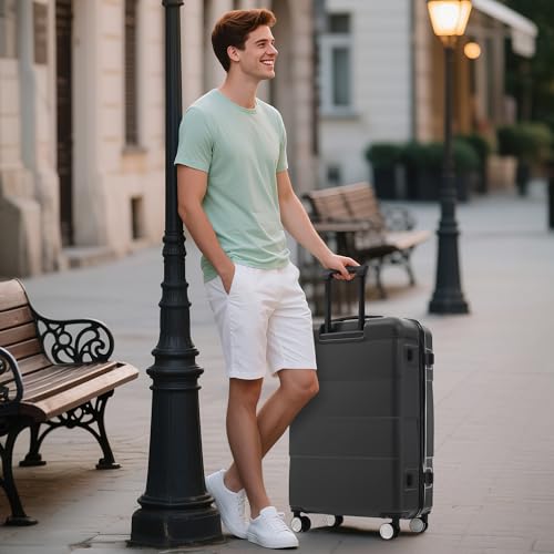 Luggage Set 6 Piece Carry on Hardcase Suitcase with Travel Bags (3-piece Set(20/24/28) / Charcoal+16IN&Bags)