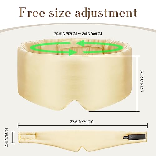 100% Mulberry Silk Sleep Mask Eye Mask for Women Man with Adjustable Band (Gold)