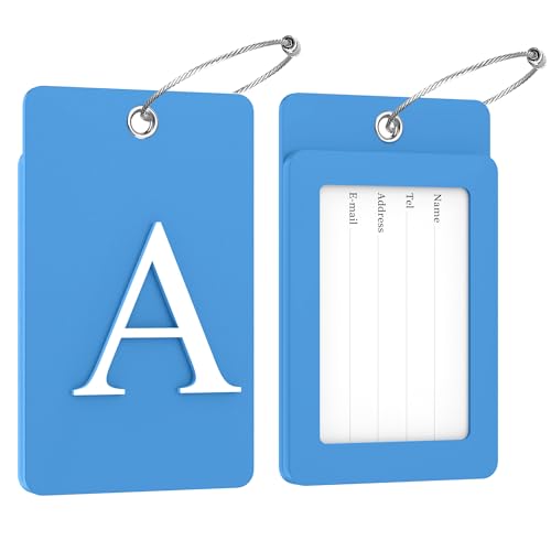 2 Pack Initial Luggage Tags for Suitcases Airplane Travel Essentials (Large A / Blue)