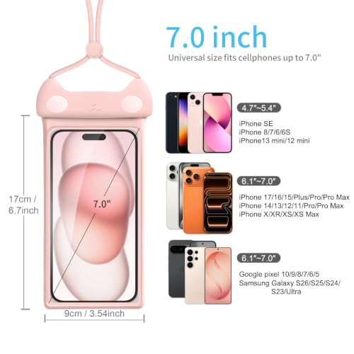 Waterproof Phone Pouch (2 Pack - Meow Pink & Blue7.0")