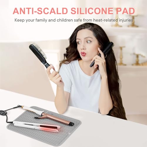 Oversize Silicone Heat Resistant Mat for Hair Tools (Grey)