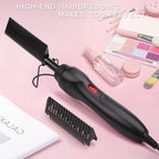 Electric Hot Comb Hair Straightener Heat Pressing Comb Curling Flat Iron Curler Hair Straightener Brush for Natural Black (Black-3-gear)