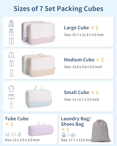 Packing Cubes for Travel (Stripe Combined / 7 Set)