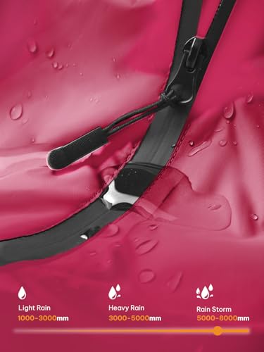 Adult Rain Poncho Waterproof Hooded Zipper Raincoat with Pockets (One Size / Rose Red)