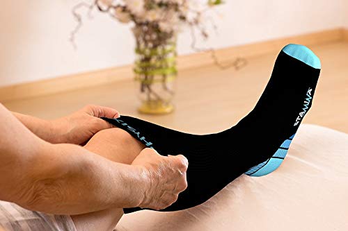 Physix Gear Compression Socks for Men & Women 20 (Black/Blue / Large-X-Large)