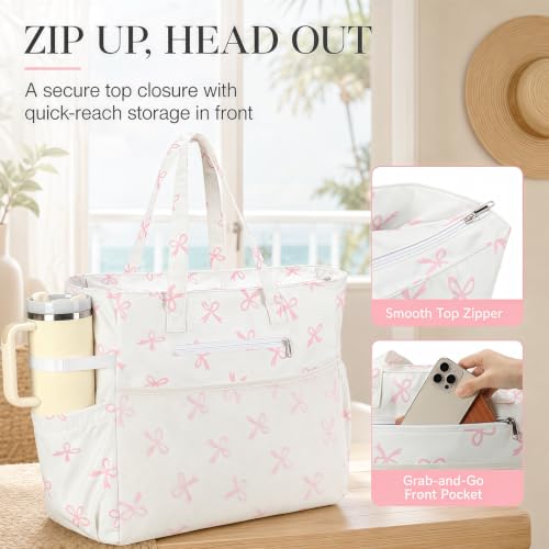 Waterproof Beach Tote Pool Bags for Women Ladies Extra Large Carry On Bag With Wet Compartment for Weekender Travel (Coquette Pink)