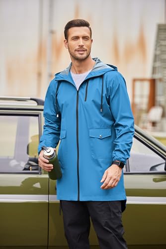Raincoat Men's Lightweight Waterproof Rain Jacket Raincoat with Hood for Golf Cycling Windbreaker (Blue / Medium)