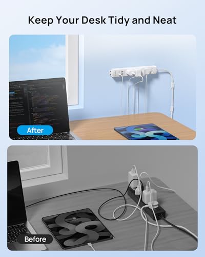 Wall Mount Surge Protector Power Strip with 360 Rotating Plug (White / 1.5FT Rotating Plug)