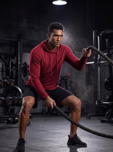 Mens Fashion Athletic Hoodies Sport Sweatshirt Solid Color Fleece Pullover Red Large (Large / Red)