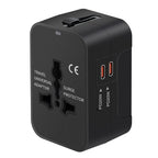 Universal Travel Adapter Fast Charger All in One Plug Adapter 2 USB (Bright Black)