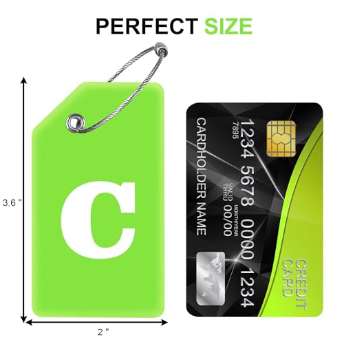 8 Pack Initial Luggage Tags for Suitcases Airplane Travel Essentials (Green / Letter C)