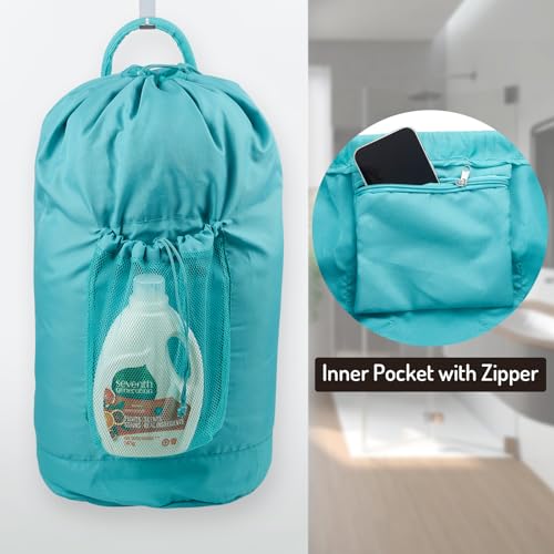 Backpack Laundry Bag with Straps and Detergent Holder (Green)
