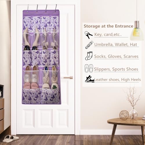 16 Pockets Over Door Hanging Storage Organizer with 4 Kinds Pouches for Shoes (Medium-Purple: Pack of 1)