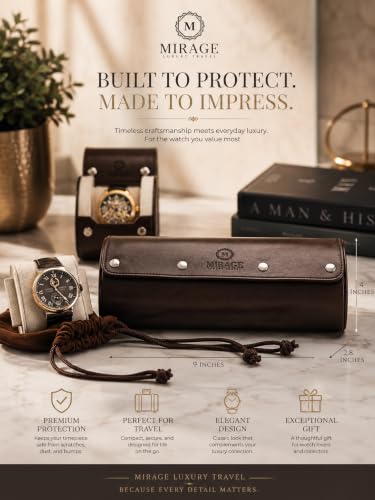 Watch Travel Case for Men Watch Roll for Travel Organizer and Display Watch Case (3-Slots / Brown/White)