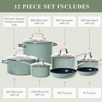 Healthy Duralon Blue Ceramic Nonstick Cookware Set (12pc Rosemary Green / 12pc Set)