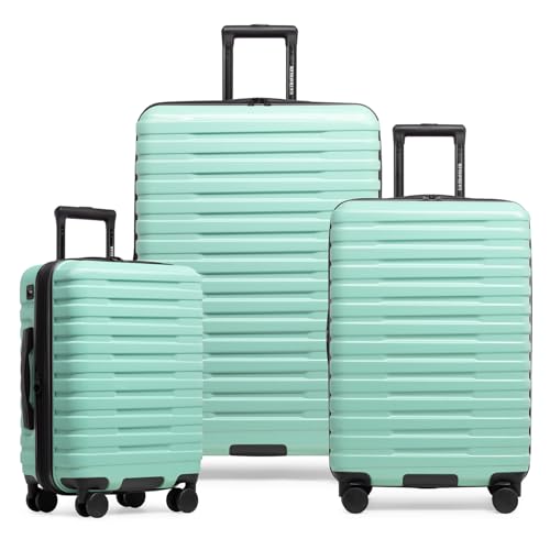 Boren Expandable Hardside Rugged Travel Luggage with 8 Spinner Wheels (3-Piece Set, USB Port in Carry-On / Mint)