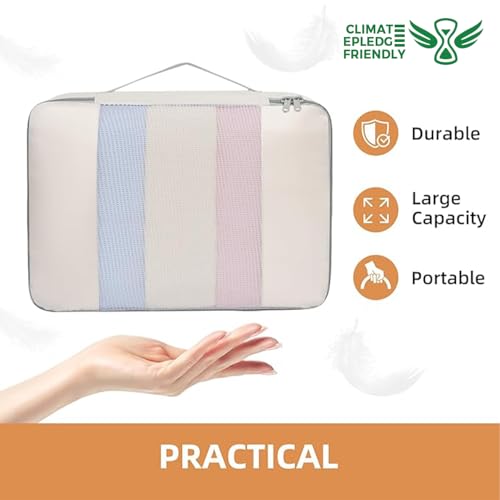 6 Set Packing Cubes Various Sizes Packing Organizer for Travel Accessories Luggage Carry On Suitcase (06-Beige / 6 Set-middle Mesh)