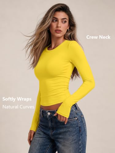 Womens Long Sleeve Shirts Basic Compression Tops Yellow XS (X-Small / Yellow)