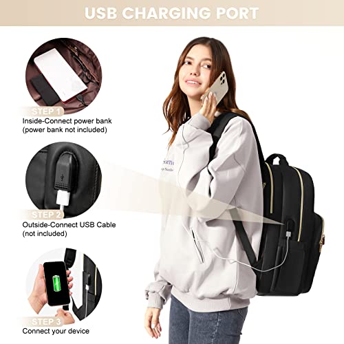 Laptop Backpack Purse for Women (Black(pu Leather) / 15.6-Inch)
