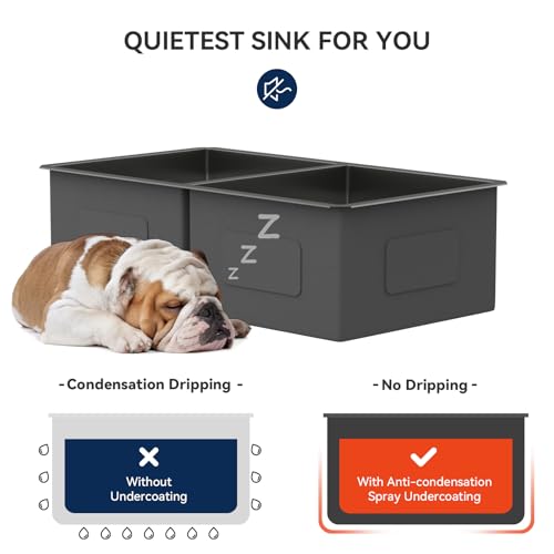 Double Bowl Black Kitchen Sink 16 Gauge Stainless Steel Undermount Kitchen Sinks Matte Gunmetal Black 50 (Gunmetal Black / 33''x19''-50/50)