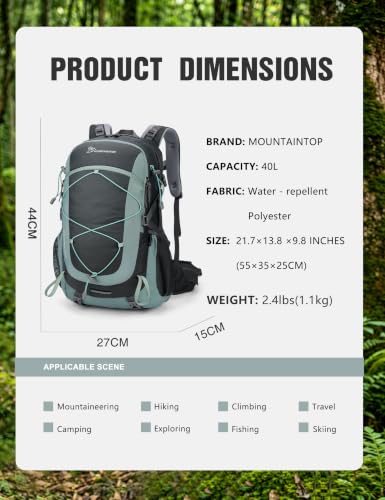 40L Hiking Backpack Daypack Travel Camping Bag for Men&Women (Slate Gray-40l / 40L)