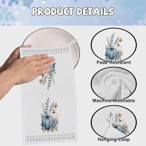 Fall Blue Pumpkin Kitchen Towels 4 PCS