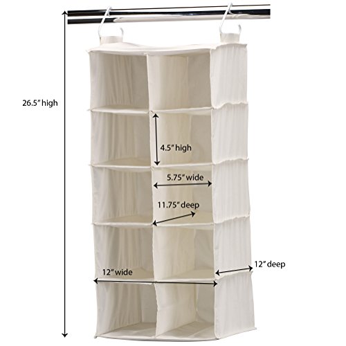 311344 10 Pocket Hanging Shoe Storage Organizer for Closets (Natural)