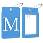 2 Pack Initial Luggage Tags for Suitcases Airplane Travel Essentials (Large M / Blue)
