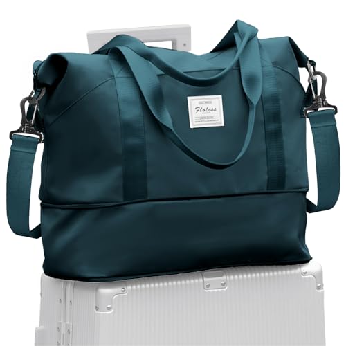 Travel Duffle Bag Carry On Weekender 18x14x8 Gym Work Bags for Women Men (A15-Peacockblue-expandable / Large)