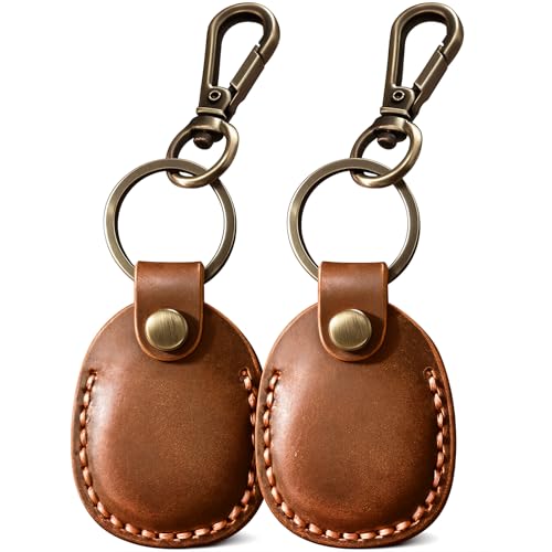 2 Pack Genuine Leather AirTag Holder Compatible with Apple AirTag 2nd Gen & 1st Gen ([2 pack] Brown)