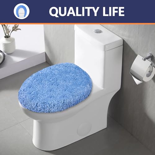Microfiber Elongated Toilet Seat Cover 19.5"x 15" Machine Washable (Blue / Elongated)