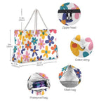 Large Beach Bags Totes Canvas Tote Shoulder Bag Soft Wave Water Resistant Bags for Gym Travel Daily Ocean (Colorful Flower)
