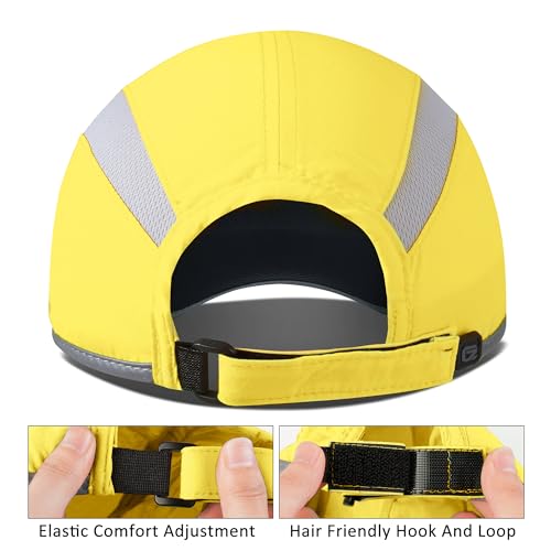 Baseball Cap Nylon Running Cap Outdoor Sports Hat for Men Women Adjustable Quick Drying Reflective Foldable UPF50+ Breath Mesh Water Repellency Race Performance Lightweight Yellow (6 7/8-7 1/2 / Yellow)