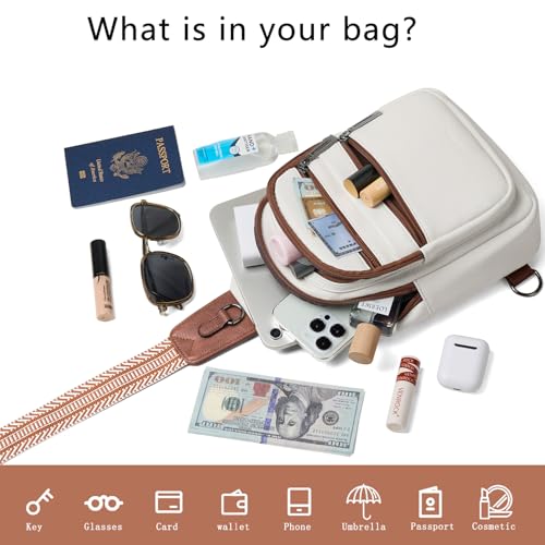 Sling Bag for Women Crossbody Bags Fanny Pack Sling Purse Backpack Vegan Leather Shoulder Bag Gifts Travel Handbag Anti Theft Beige (Beige)