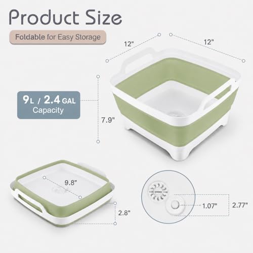 Collapsible Dish Basin with Drain Plug (Green)