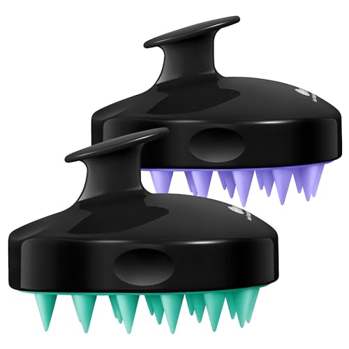2 Pack Large Scalp Massager Scrubber Shampoo Brush for Hair Growth (Turquoise & Purple)