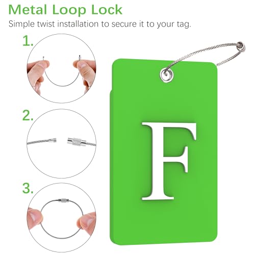 2 Pack Initial Luggage Tags for Suitcases Airplane Travel Essentials (Large F / Green)